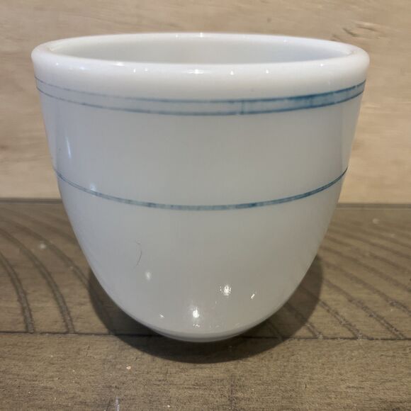 PYREX Tableware Corning Teal Blue Stripe Milk Glass Coffee Mug #723 USA - Picture 2 of 5